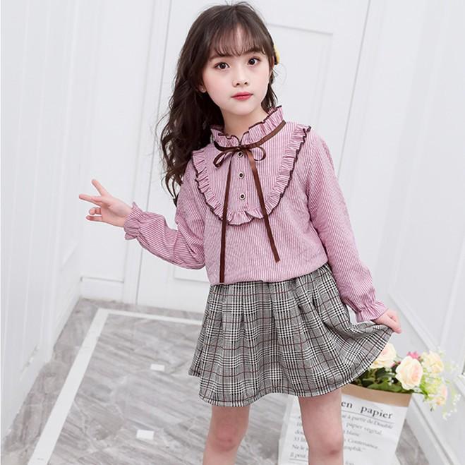 女の子 ブラウス+スカート2点セット こども服 セットアップ 長袖 韓国