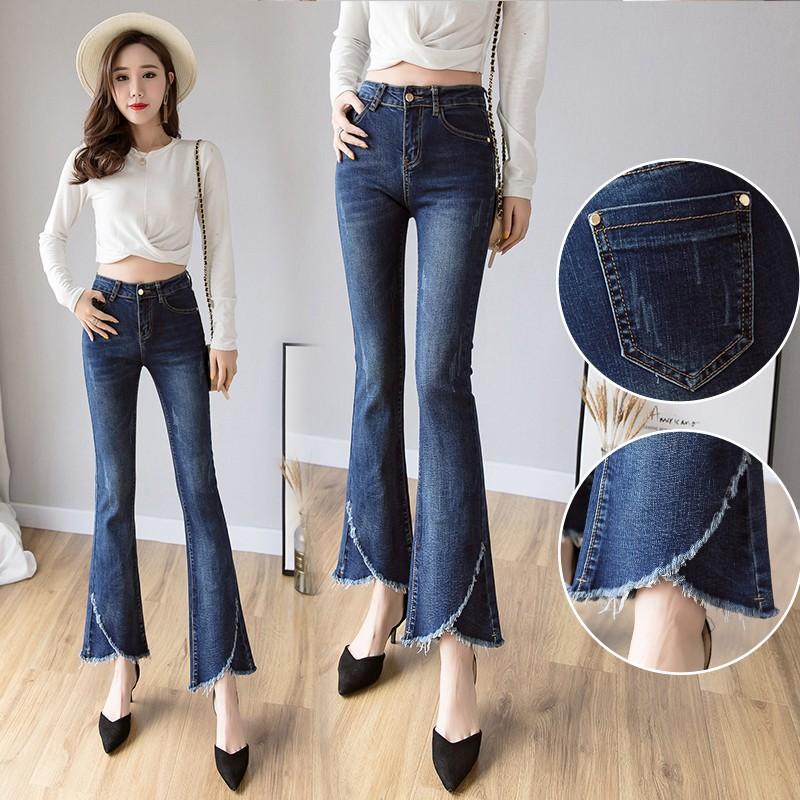 デニムパンツ ブーツカットパンツ レディース ベルボトム ラッパズボン ハイウエスト 9分丈 フレア ジーンズ ボトムス 細身 ファッション 着痩せ 春夏 Juy 5360 イセンストア 通販 Yahoo ショッピング
