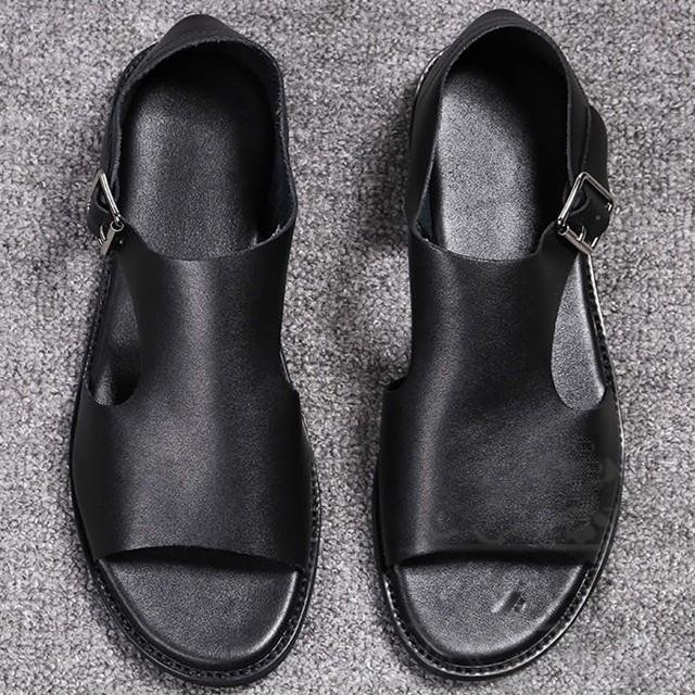 サンダル メンズ スリッポン 牛革 レザーサンダル 個性