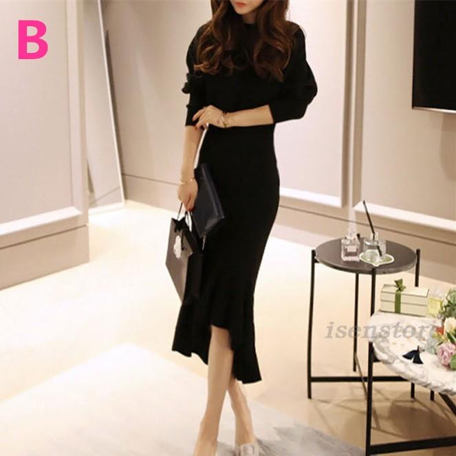 ニットワンピース ロング マキシ丈 タイト 秋冬 カシュクール