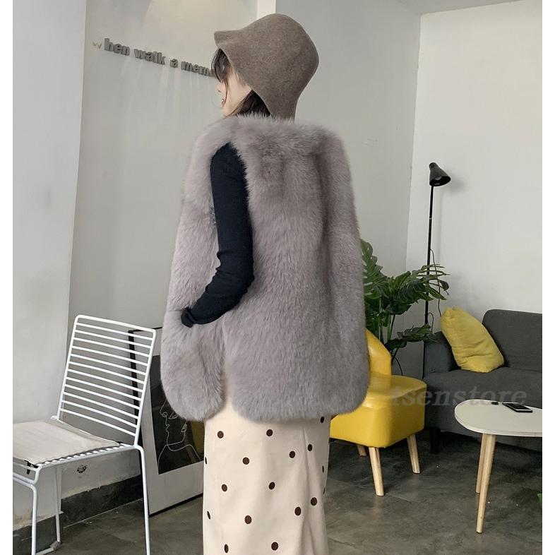 毛皮ベスト ふわふわ レディース ファーベスト ファー付きチョッキ 袖