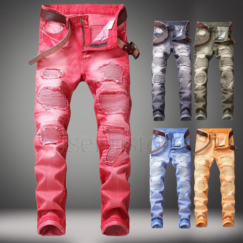ジーンズ デニム パンツ メンズ ブリーチ加工 カラーデニム ストレート チノパン ロング丈 ボトムス カジュアル ジーパン 全5色 バイクパンツ May 2273 イセンストア 通販 Yahoo ショッピング