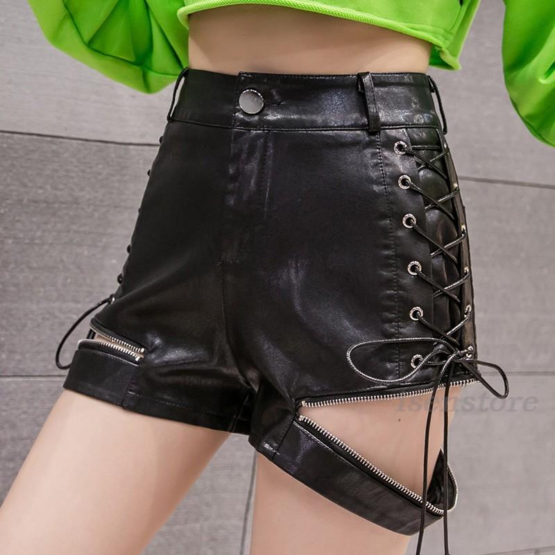【本革 牛革】【超美品】レザーショートパンツ レザーパンツ フェイクレザー PU革 短パン レディース ショートパンツ
