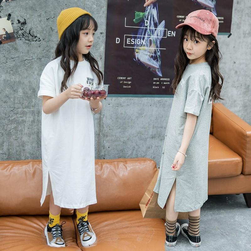 子供服 ワンピース キッズ 韓国子供服 無地 カットソー トップス Bigシルエット Tシャツワンピース 女の子 マキシワンピース 半袖 スリット 夏 May 564 イセンストア 通販 Yahoo ショッピング