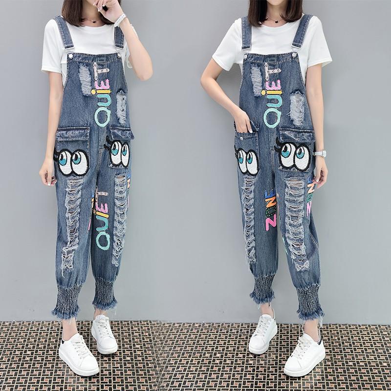 春秋デニム サロペット オールインワン ジーンズ ロング ボトム レディース オーバーオール つなぎ ダメージ加工 韓国風 個性的 ゆったり サルエル May 579 イセンストア 通販 Yahoo ショッピング