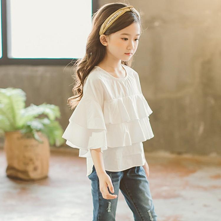 部分既納 半袖ブラウス 韓国子供服 キッズ 女の子 春 夏 フリル 薄手 