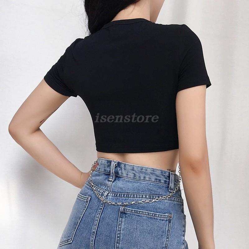 パンク ロック ファッション 原宿系 半袖 へそ出し シャツ タイトトップス レディース 個性的 かっこいい チェーン付 Hiphopダンス衣装 黒 ブラック ショート Mmay 3871 イセンストア 通販 Yahoo ショッピング
