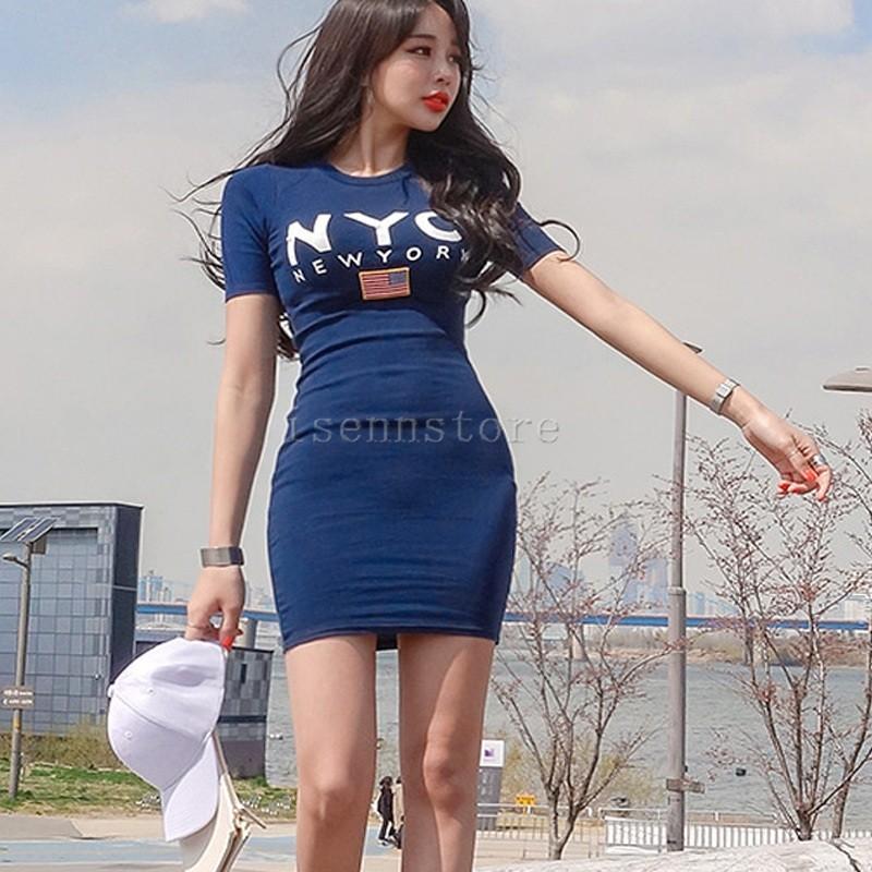 ワンピース 膝丈 ラウンドネック 半袖 タイトワンピース レディース