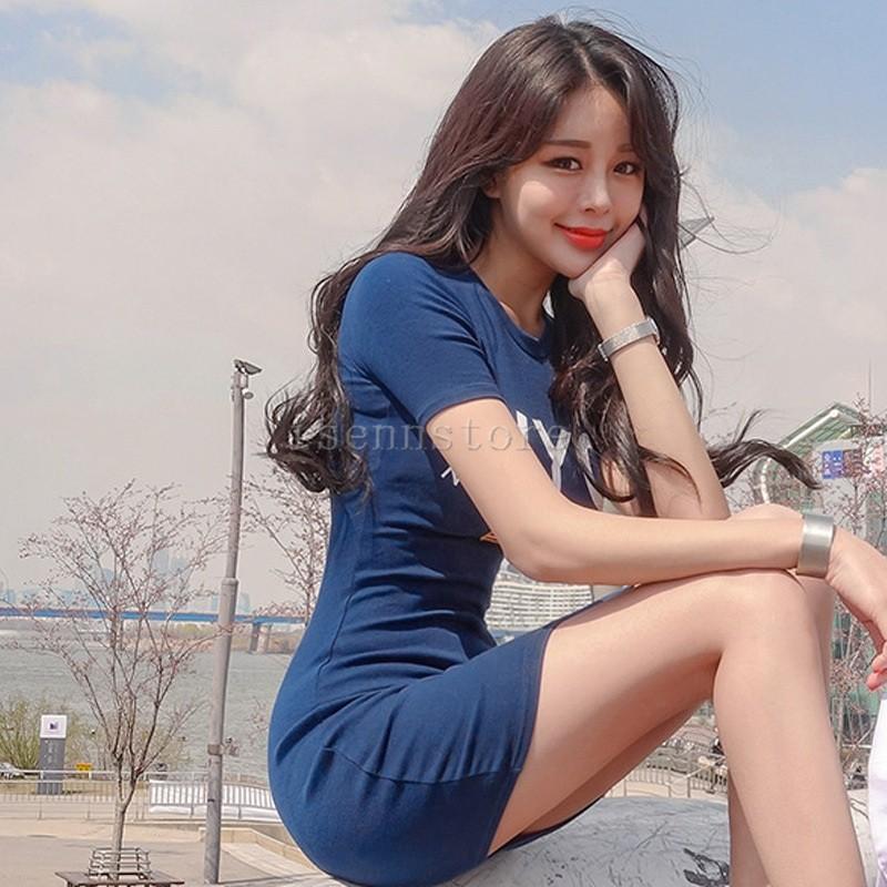 ワンピース 膝丈 ラウンドネック 半袖 タイトワンピース レディース