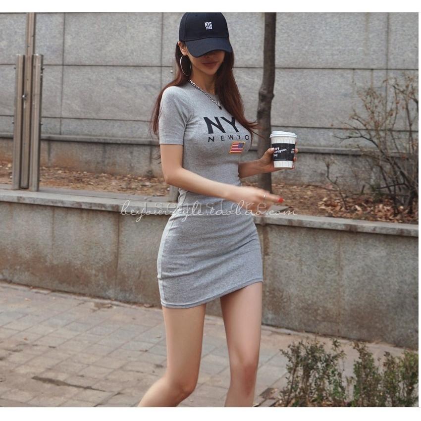 ワンピース 膝丈 ラウンドネック 半袖 タイトワンピース レディース