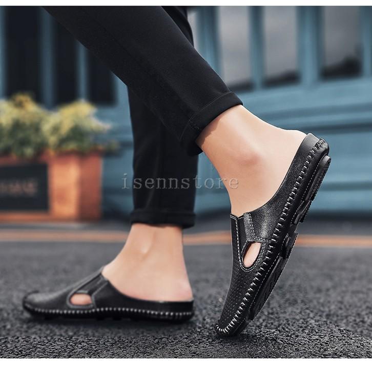 Jitifa メンズ サンダル ビジネス オフィスサンダル 事務所 革靴 室内履き 社内履き ドライビングシューズ かかとなし スリッパ 革スリッポン モカシン シューズ カジュアル レジャーシューズ 通気性 軽量 事務サンダル 仕事 通勤 限定特価