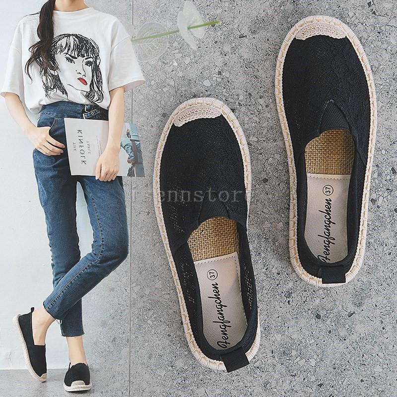 エスパドリーユ レディース キャンバス フラットシューズ レース