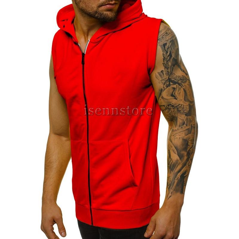 ノースリーブパーカー 無地 メンズ ベスト スエット フード付 袖なし