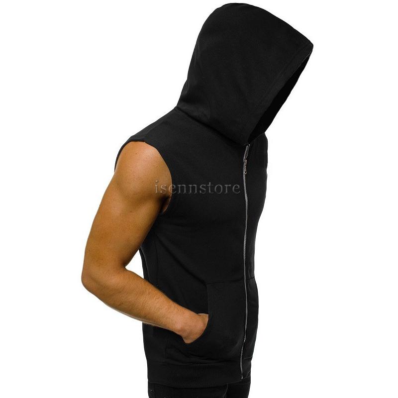 ノースリーブパーカー 無地 メンズ ベスト スエット フード付 袖なし