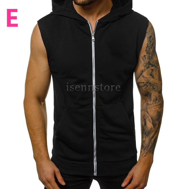 ノースリーブパーカー 無地 メンズ ベスト スエット フード付 袖なし