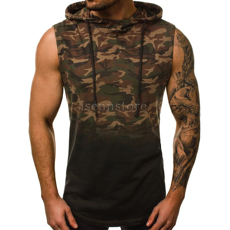 ノースリーブパーカー メンズ ベスト 運動着 プルオーバー フード付 迷彩グラデーション メンズ タンクトップ 細身 スポーツ お兄系 筋トレ ジム フィットネス Mmay 5503 イセンストア 通販 Yahoo ショッピング