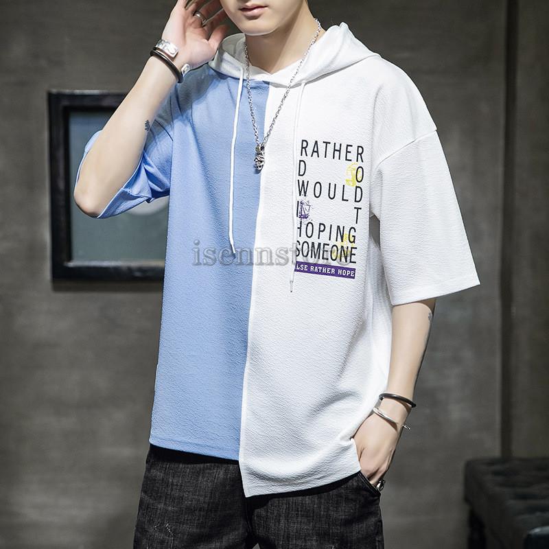 パーカー メンズ おしゃれ 夏 プルオーバーパーカー 切り替え 半袖 英文字 フード付き カジュアル 大きいサイズ ロングｔシャツ 薄手 トップス 2色 Mmay 5510 イセンストア 通販 Yahoo ショッピング