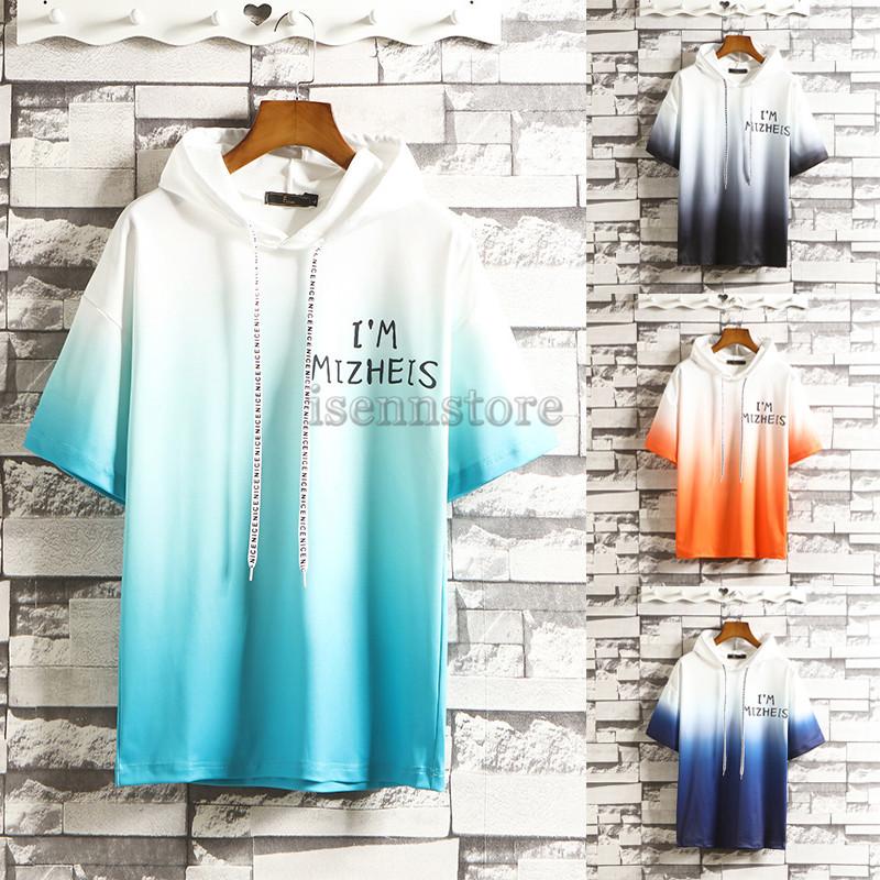 パーカー 半袖 プルオーバー グラデーション メンズ Tシャツ トップス 薄手 フード付き おしゃれ カジュアル 夏服 スウェット 配色パーカー 世界の人気ブランド