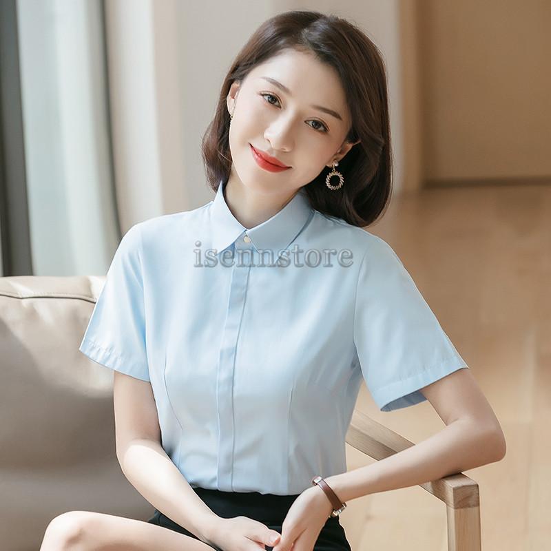 ワイシャツ半袖 ビジネスシャツ Yシャツ 制服 レギュラー レディース トップス 開襟 夏 クールビズ 大きいサイズ 事務服 シャツ ブラウス オフィス スーツ Mmay 5566 イセンストア 通販 Yahoo ショッピング