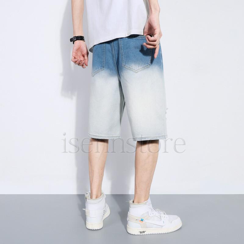 デニム ショートパンツ メンズ グラデーション ダメージ 膝丈 夏 B系 カジュアル ルーズ ゆったり ワイドパンツ デニムパンツ ショーツ ハーフパンツ ジーンズ Mmay 5712 イセンストア 通販 Yahoo ショッピング