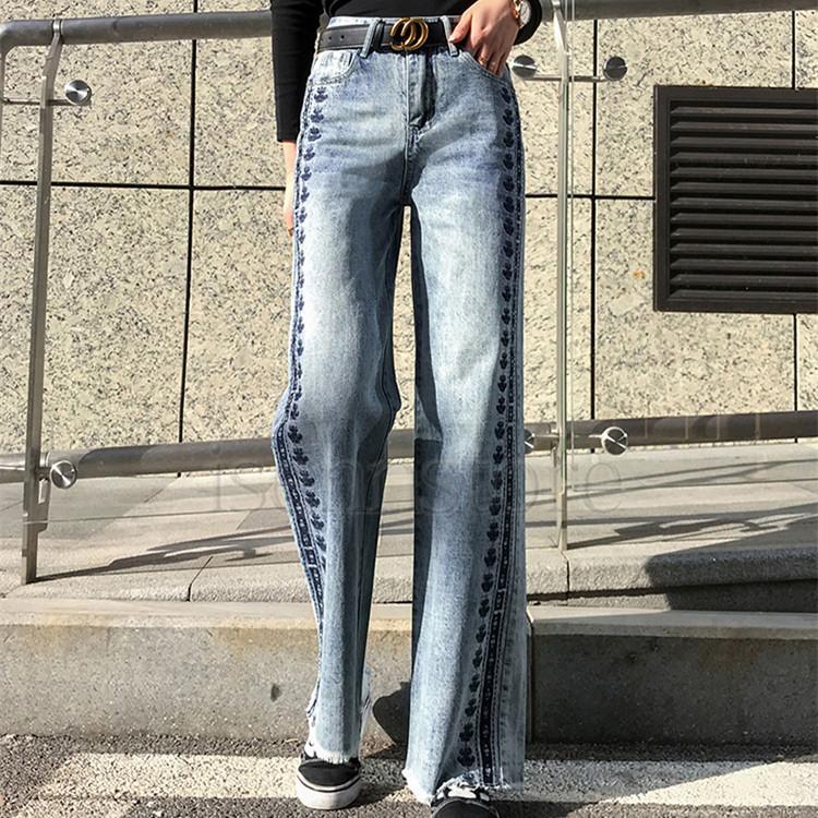 ワイドパンツ 美脚 おしゃれ レディース デニムパンツ ガウチョパンツ ロング丈 花柄 ハイウエスト ヴィンテージ加工 大きいサイズ ボトムス ｇパン ジーンズ Mmay 6344 イセンストア 通販 Yahoo ショッピング