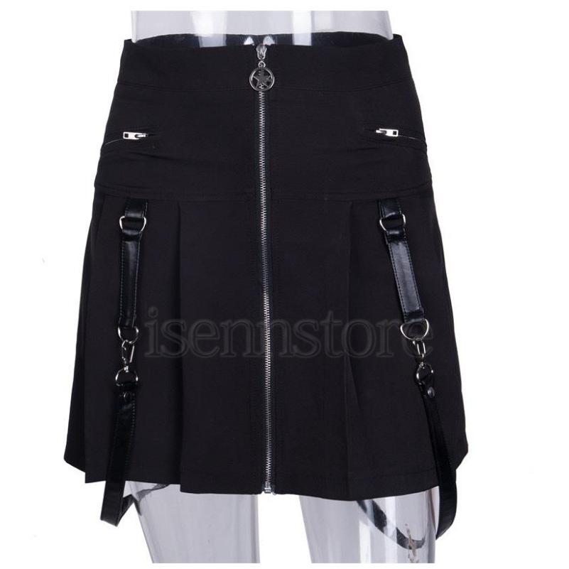 ストリート系 スカート レディース ショート丈 ベルト付き フロントZIP