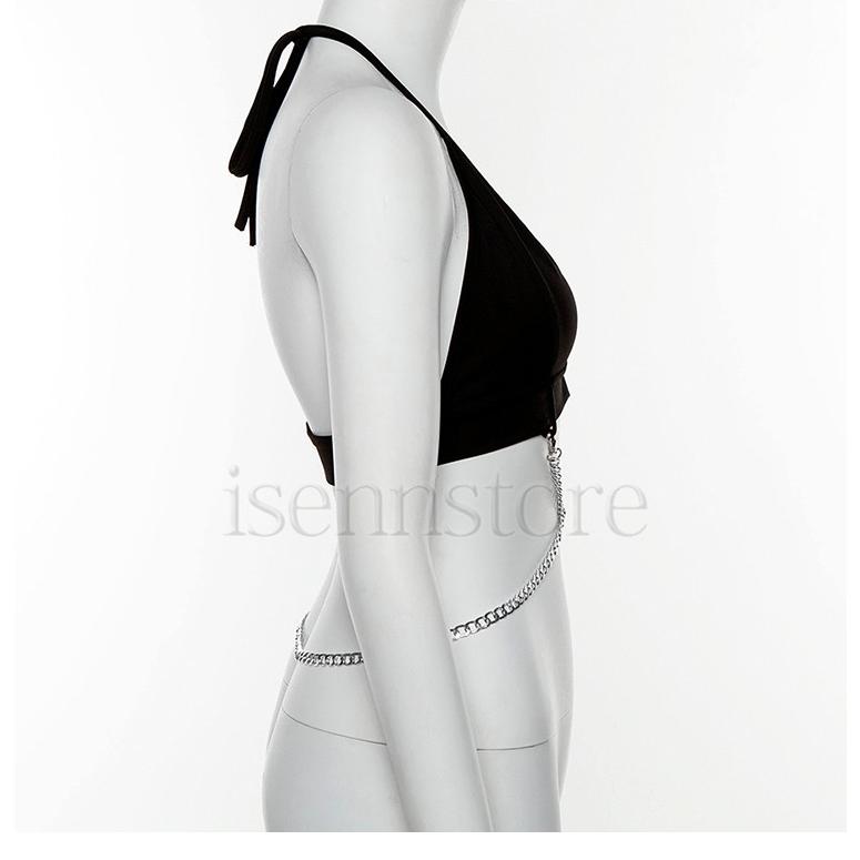 ホルターネック ｖネック キャミソール セクシー チェーン付き 夏服 おしゃれ レディース トップス パンク ロック 原宿系 ゴシック モノトーン ダンス 衣装 Mmay 6412 イセンストア 通販 Yahoo ショッピング