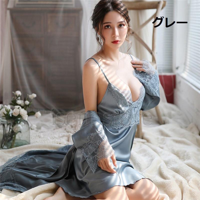 パジャマ ルームウェア レース切替 サテン ランジェリー セクシー 下着