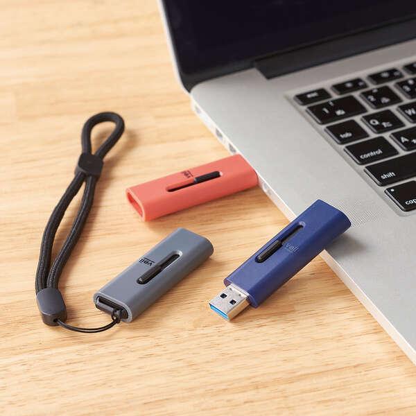 ELECOM USBメモリ 128GB USB3.2（Gen1） 高速データ転送 スライド式 キャップなし ストラップホール付 ブルー MF-SLU3128GBU｜isense｜08
