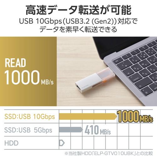 ELECOM（エレコム）SSD 外付け 500GB USB3.2Gen2 読込最大1000MB/秒 USBメモリ型 シルバー ESD-EWC0500GSV_3
