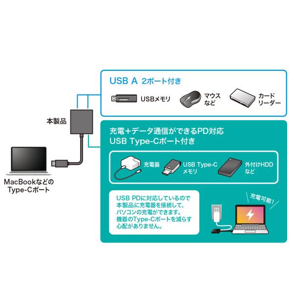 SANWA SUPPLY（サンワサプライ） USB Type-C ハブ(3ポート) USB-3TCP9BK｜isense｜08