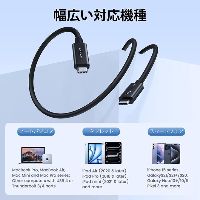 認証取得 thunderbolt 4 ケーブル 1.5m 240W出力 8K対応 40Gbps