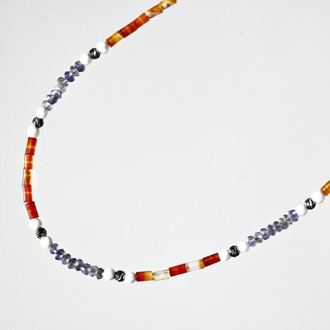 ネックレス 天然石 アゲート アイオライト オレンジ ブルー ホワイト ハンドメイド 日本製 パワーストーン シルバー925 ビーズ 天然石 MADE IN JAPAN 送料無料の画像
