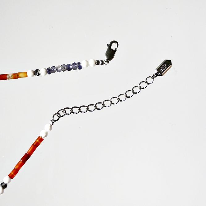 ネックレス 天然石 アゲート アイオライト オレンジ ブルー ホワイト ハンドメイド 日本製 パワーストーン シルバー925 ビーズ 天然石 MADE IN JAPAN 送料無料の画像