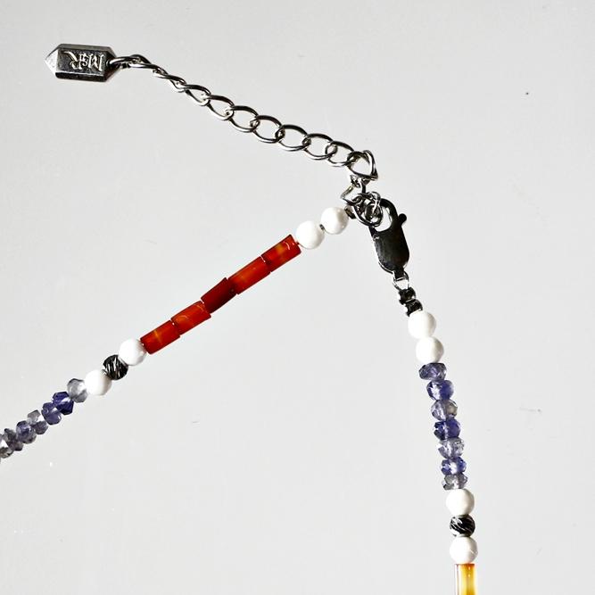 ネックレス 天然石 アゲート アイオライト オレンジ ブルー ホワイト ハンドメイド 日本製 パワーストーン シルバー925 ビーズ 天然石 MADE IN JAPAN 送料無料の画像