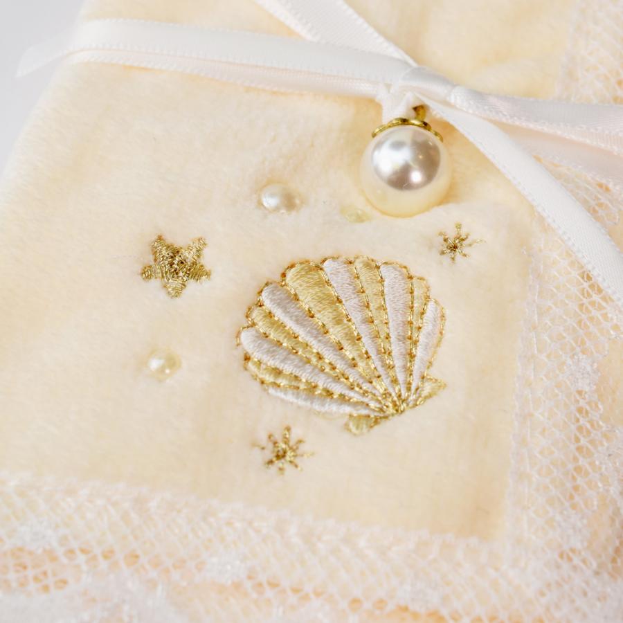 真珠エキス配合 真珠小町 レース付き刺繍ミニタオル イエロー 2枚組