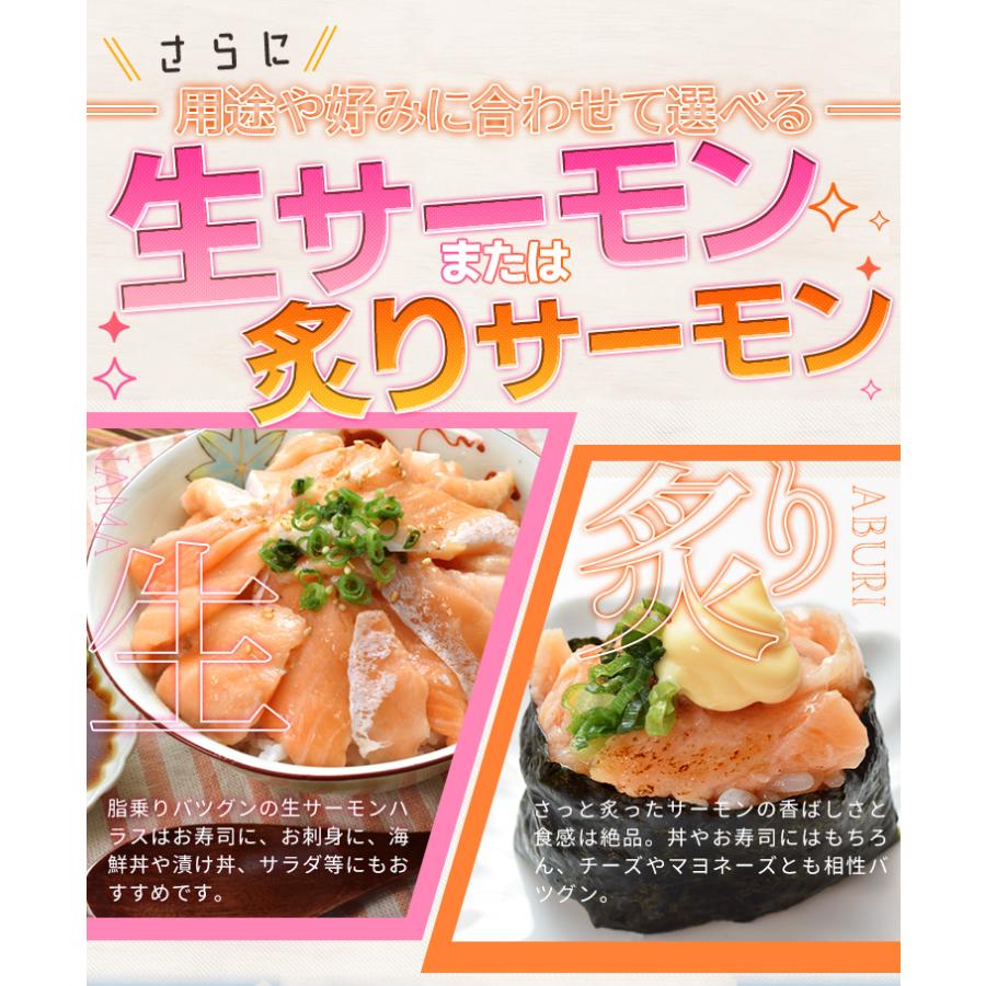サーモン ハラス 切り落とし 刺身用 生・炙りどちらか選べる５００ｇ サイズ不揃い お値打ち品 トロ 生食 冷凍 | ブランド登録なし | 07