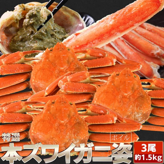 ボイル本ズワイガニ姿1キロ×3尾 ボイルずわい蟹 姿 500g前後
