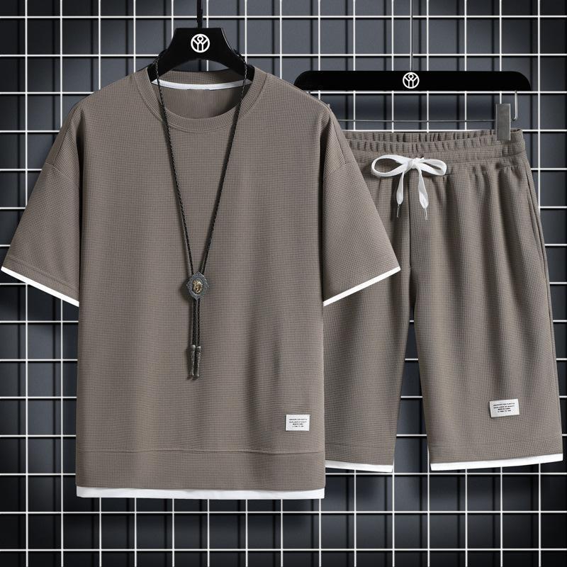 ジャージ 上下 メンズ セットアップ 夏 半袖Tシャツ ハーフパンツ スポーツウェア ルームウェア 重ね着風 無地 父の日 |  | 14