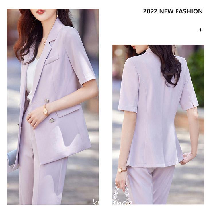 大特価】ピンク 半袖 スーツ レディース ブルー パープル パンツ