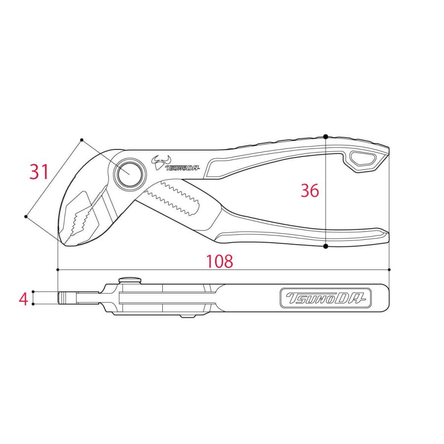 ツノダ ツノダ(TSUNODA) ワンプッシュプライヤー WP-100BJ 100mm