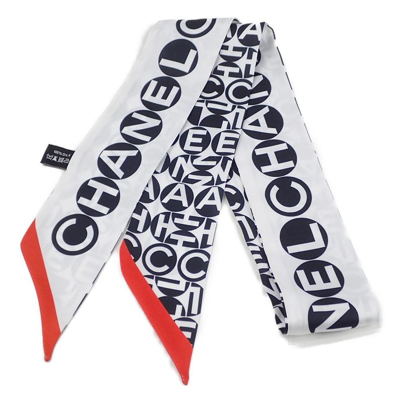 CHANEL 【中古】シャネル ヘアバンド スカーフ シルク ホワイト  