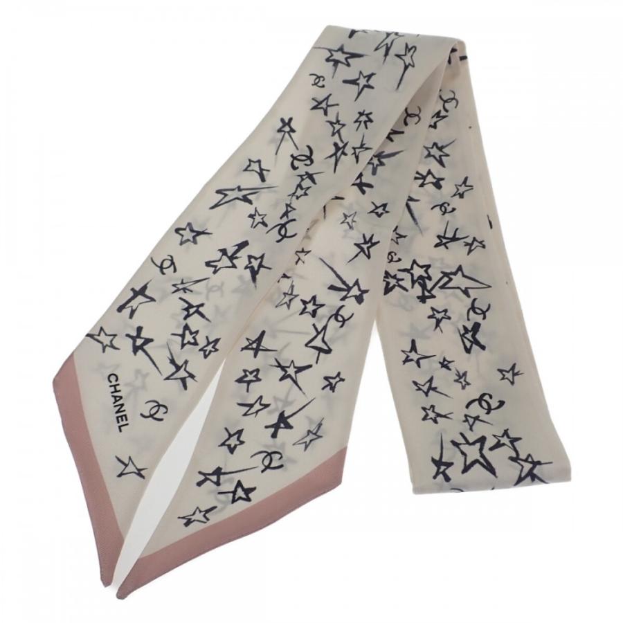 CHANEL 【中古】シャネル スター柄 ヘアバンド スカーフ シルク  