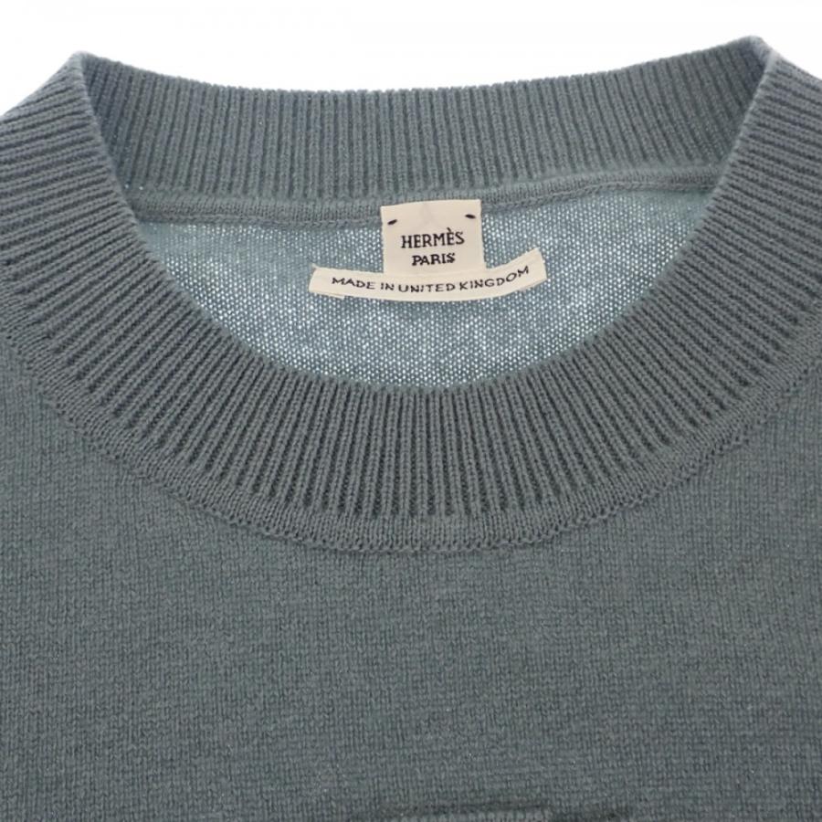 エルメス HERMES Hリフト ニット トップス 40  2H2663D1 半袖Ｔシャツ カシミヤ Bleu Lichen レディース【中古】【Aランク】の画像