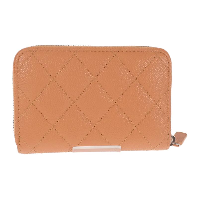 シャネル CHANEL ジップコインパース AP3716_B14928_NS838 二つ折り財布 キャビアスキン オレンジ  レディース【中古】【Aランク】の画像
