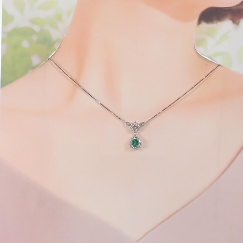 【中古】 デザインジュエリー ペンダント ネックレス Pt850プラチナ エメラルド ダイヤモンド レディース【Aランク】_8