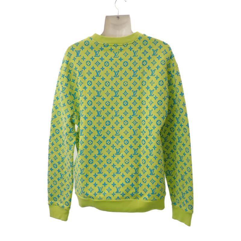 【中古】【Aランク】ルイヴィトン LOUIS VUITTON モノグラムプリント クルーネック スウェット コットン ライム×ライトブルー M【ISEYA】の画像