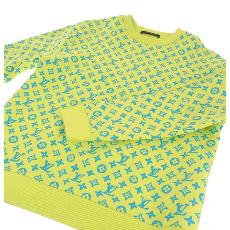 【中古】【Aランク】ルイヴィトン LOUIS VUITTON モノグラムプリント クルーネック スウェット コットン ライム×ライトブルー M【ISEYA】の画像