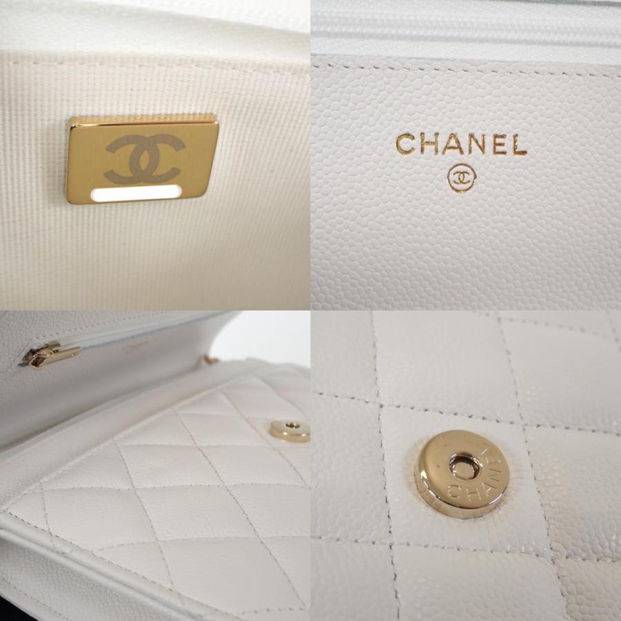 シャネル CHANEL クラシック チェーンウォレット AP0250 ショルダーバッグ キャビアスキン ホワイト レディース【中古】【Aランク】_8