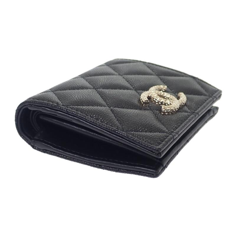 シャネル CHANEL マトラッセ コンパクトウォレット AP4248B1821294305 財布 キャビアスキン 黒 ブラック レディース【中古】【Aランク】の画像
